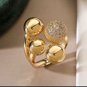 Sculpted Gold Sphere Ring with Crystal Centerpiece